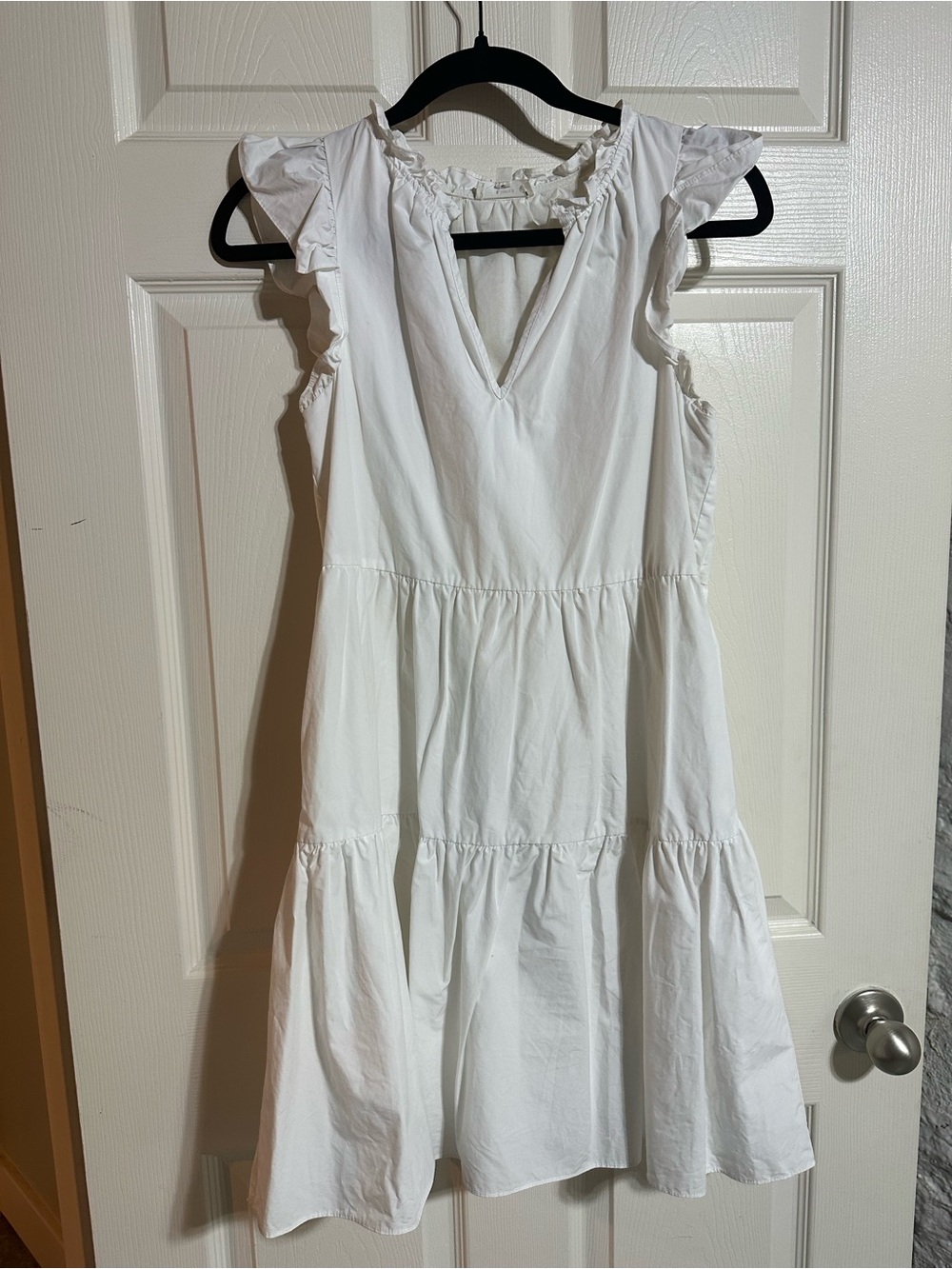 V-Neck White Ruffle Sleeve Mini Dress